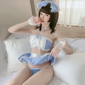 Японски стил хубава мома набор от сексуално съблазняване мома cosplay униформи дантела топ, пола, костюм на жената порно babydoll секс игри костюми