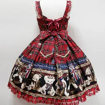 Японските Жени Soft Sister Lolita Dress High Waist Print Bear LooseJSK Strap Dress For Ladies Йонг