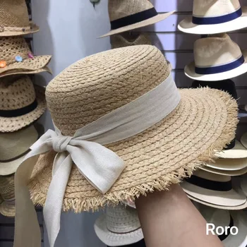 01812-axi new desige summer собственоръчно raffia bowknot long ribbon straw lady fedoras cap women leisure holiday beach шапка