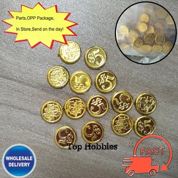 1/6 Sca фигура от 100 бр. / лот монети от пластмаса злато модел съкровище сцена подпори Pirate украшения за празненства се преструвам сандък със съкровище