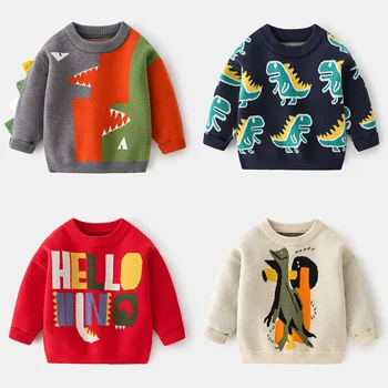 1-6 години, деца, момчета вязаный пуловер есен 2021 деца момчета карикатура дрехи с дълъг ръкав О-образно деколте случайни пуловер, Детски пуловер