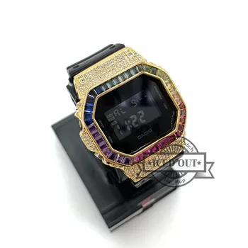18 каратово златно покритие с преливащи се цветове диамантени камъни g shock DW5600 bezel часа