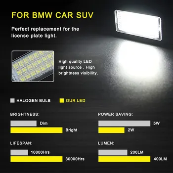 2 бр лампа регистрационен номер Led притежател на регистрационна табела лампа без грешка за BMW E39 E60 E61 E60N E90 E91 E90N E92 E93 E46 CSL E82