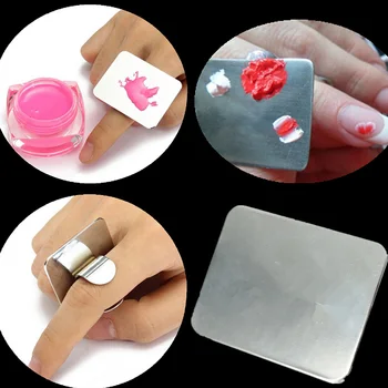 2 елемента палитра за нокти изкуство пръстен тиган от неръждаема стомана професионален нокти DIY Art Design боя цвят палитра за смесване на метален инструмент