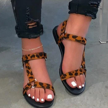 2020 Дамски Обувки Леопард Каишка На Глезена Сандали Дишаща Летни Токчета На Обувките На Жената Отворени Пръсти Обувки Плажа Дамски Сандали Плюс Размер