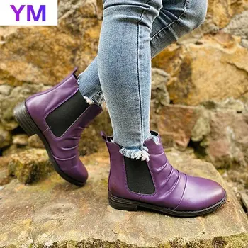 2020 Дамски обувки челси дамски Ежедневни обувки есен изкуствена кожа Slip On Woman ниски токчета нескользящая модни обувки Дамски нова 43
