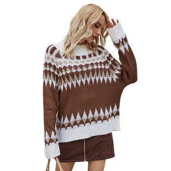 2020 жени ретро вязаный пуловер свободни щанд яка пуловер пуловер за жени Хелоуин пуловер жени вязаный пуловер
