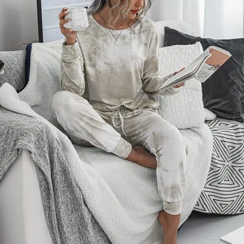 2020 нови дамски пижами набор от ежедневни сладък печат на домашно облекло Дамска пижама с дълги панталони пижами домашен костюм женски пижами от 2 части