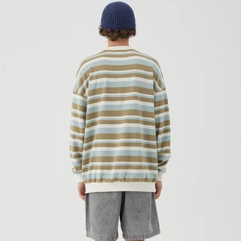 2020SS хип-хоп градинска hoody есен мъжки пуловер памук райета цвят блок мозайка Harajuku сива врана Swatshirt свободни зелен