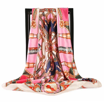 2021 копринен шал дамски моден дизайнер красиви цветя Foulard мека сатен Шал шалове кърпичка 90*90 см квадратна врата шал