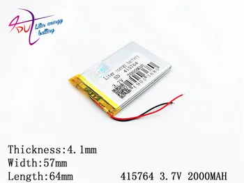 3.7 V 2000MAH 415764 405565 полимерна литиева акумулаторна литиево-за акумулаторна батерия за GPS DVD PAD e-book tablet pc power bank