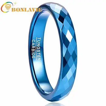 4 мм волфрамов карбид пръстен син полиран завършек ромбическая изрязани геометрични годежен пръстен comfort Fit пръстени, мъжки аксесоари бижута