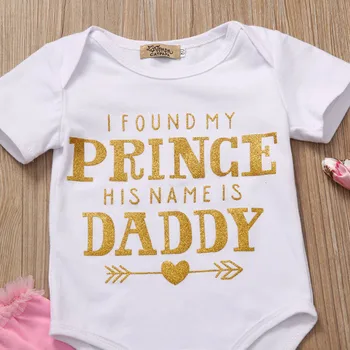 4шт новородените момичета облича набор от 2017 лято новородените момичета принц папа плъзгачи Playsuit екипировки горещи