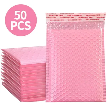 50 бр. розово polymailer пликове Самостоятелно Seal пощенска балон почтовики shippping чанти за малкия бизнес на доставка мек плик #W