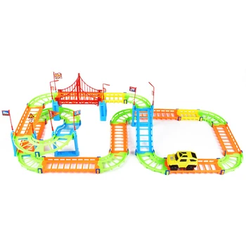 73Pcs Electric Racing rail Car Kids Train Track Model Toy Baby Railway Track Racing, Road Транспорт Building Slot Sets