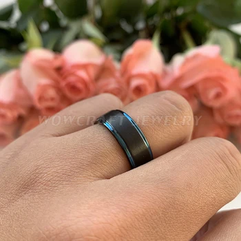 8 мм синьо Волфрам пръстени за мъже годежен пръстен Пръстен черен син покритие матово покритие ступенчатые край comfort Fit конфигуриране на гравиране
