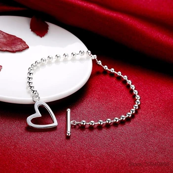 925 твърди реални сребро мода мъниста сърцето звезда гривна 16 см за момичета Дама, подарък за жени, бижута DS1014