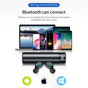 Bluetooth слушалка TWS безжични слушалки 3D стерео мини 5.0 с двоен микрофон Спорт водоустойчиви слушалки автоматично сдвояване на слушалката