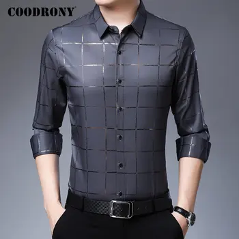 COODRONY Brand Shirt Men пролет есен на нови приходи ризи с дълъг ръкав Social Business Casual Dress Plaid Fashion Clothes C6075