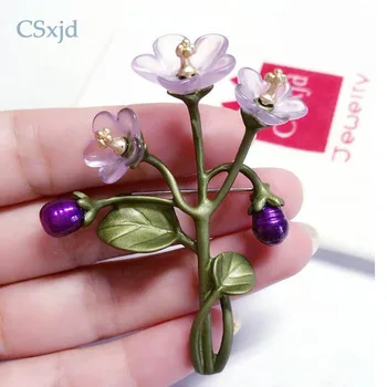 CSxjd реколта изискани лилави цветя естествени перли клони смола цветя мода брошка на жени шал бижута