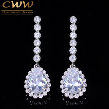 CWWZircons високо качество на отлична AAA кубичен цирконий класически дами ухото бижута CZ Crystal капковидни обеци за жени CZ025