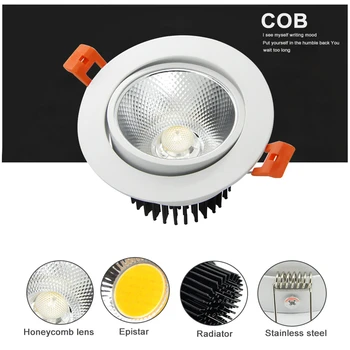 [DBF]супер красива Dimmable COB LED-вградени тавана лампа 7 W / 9 W / 12 W/15 Вата / 18 Вата на тавана лампа с AC85-265V LED Driver