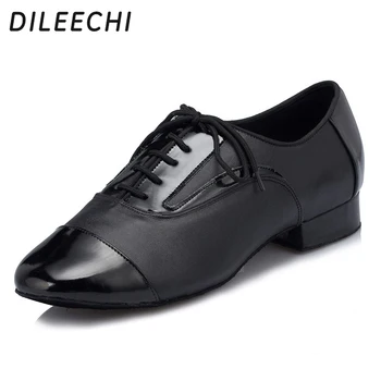 DILEECHI Adult Черна естествена кожа съвременни латиноамерикански танцови обувки мека подметка Мъжки обувки за танци балната зала Party Square dance shoes