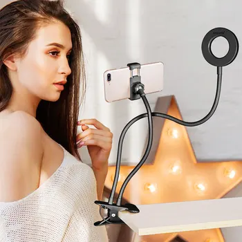 Dimmable Photo Studio Selfie LED Light Ring with Cell Phone Mobile Holder for Youtube Live Stream for iPhone, Android Desktop Bed
