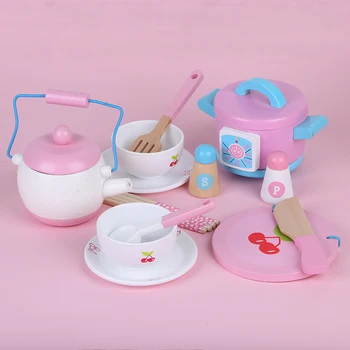 Dropshipping Pink Ягода Simulation Cake Morning/Afternoon Tea Set Десерт Рязане На Дървени Играчки За Деца Children Educational