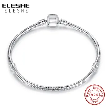 ELESHE 18-20 см 925 сребро змия гривна-верижка, подходящи оригинални висулки, гривни за жени САМ автентични бижута и аксесоари