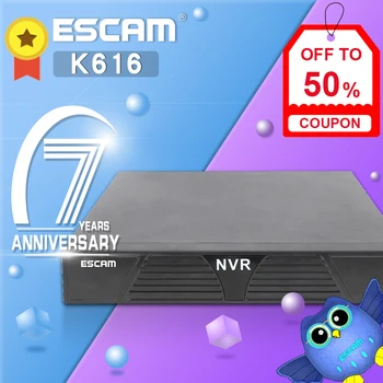 ESCAM K616 NVR HD 1080P 16CH мрежов видеорекордер H. 264 HDMI-съвместим / VGA видео изход подкрепа ONVIF P2P Cloud service