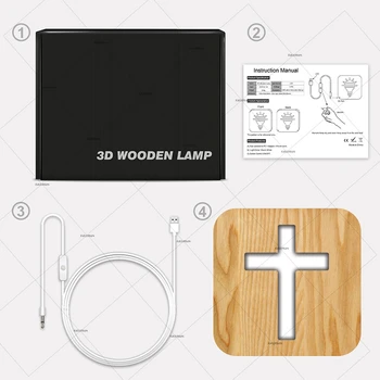 HLZS-3D LED лампа Night Light USB настолни настолни лампи християнството разпятие занаяти, за подарък, за декорация на дома дървен кръст