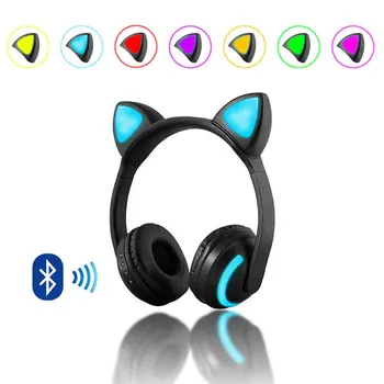 Holyhah за безжична връзка bluetooth стерео детска слушалки слушалки 7 цвята led мигащ светлинен котка слушалки на ухото за подарък на партията