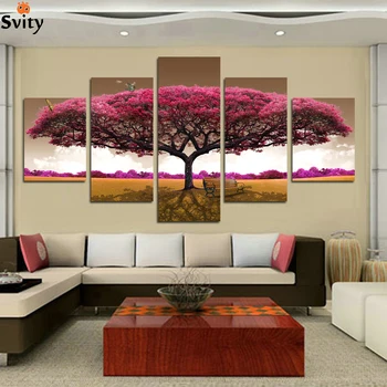 HOT 5 panel Printed tree art природа landscape modular picture large платно painting for спалня living room home wall art decor