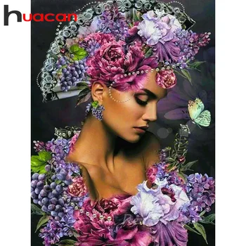 Huacan 5D САМ Diamond Живопис Full Square Woman Diamond Embroidery Sale Flower Mosaic Sale Wall Art