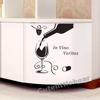 In Vino Veritas Quote Wall Stickers Начало Декор На Вино В Стъклена Бутилка Цветни Лозя Стенни Стикери Кухненски Украса На Стени