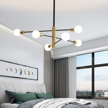 Jmzm съвременната скандинавска полилей Iron въртящи се, висящи лампа LED окачен лампа за хранене, хол кухня спалня Мед светлина