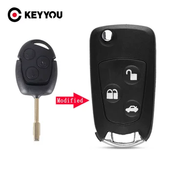 KEYYOU 3 бутона за дистанционно сгъваем ключ флип калъф необрязан празен за Ford Focus, Mondeo Безплатна доставка