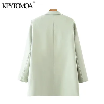 KPYTOMOA жени 2020 мода Офис облекло един бутон блейзър палто реколта джобове с дълъг ръкав Дамски връхни дрехи и шикозни блузи