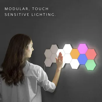 LED САМ Decoration Wall Lamp Novelty Decor Night Light Touch Sensor магнитни шестиугольные квантови лампи за дома хол спалня