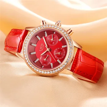 LIGE топ луксозна марка дамски часовници мода ежедневни кожа кварцов часовник дами Диамант рокля часовници женски подарък Relogio Feminino