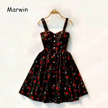 Marwin 2019 New-Coming Women Summer Spaghetti Strap Print Цветни Ръкави Empire Beach Dresses High Street Style