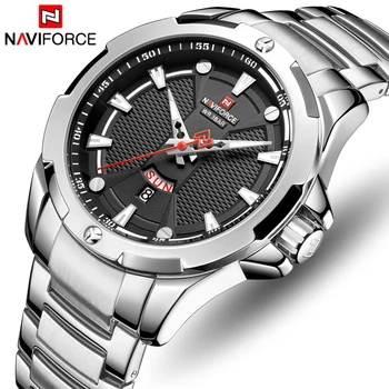 NAVIFORCE мъжки часовници най-добрата марка на луксозни мода сребро черен кварцов часовник от неръждаема стомана мъжки ръчен часовник Relogio Masculino
