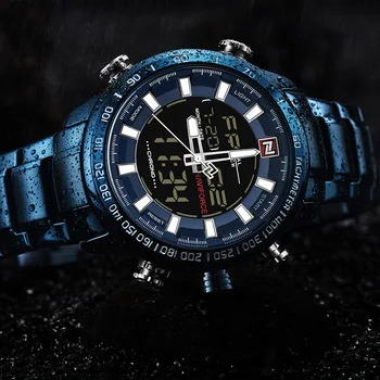 NAVIFORCE нов Луксозен мъжки Хроно спортни часовници марка военен водоустойчив EL осветяване цифров часовник мъжки часовник, хронометър