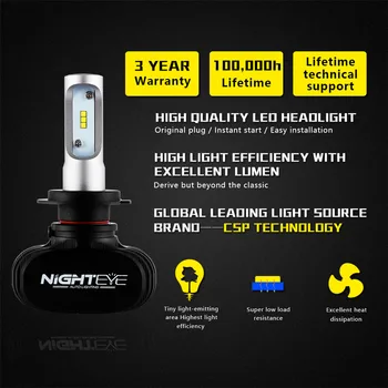 Nighteye Car LED светлини лампа 50W 8000lm 6500K H4/9003/HB2 Hi/Lo 9006/HB4 Beam Светлини IP68 H1 фарове за мъгла H11 H7 Led Light