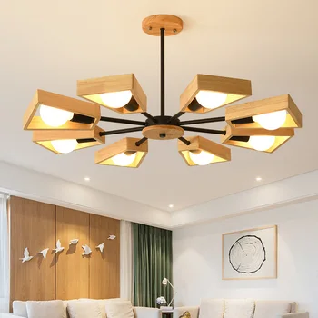 Nordic дървен окачен лампа, отточна тръба на шарнирна връзка дървен лампион AC90V-260V E27 LED вътрешен окачен тавана лампа за дневна спалня