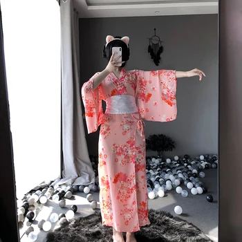 OJBK японски Kawai розово кимоно с бял нос колан и прашки Секси прислужница cosplay костюми за жени AV облекло 2020 нов