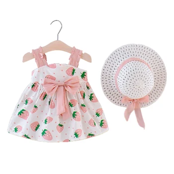OPPERIAYA Fashion sleeveless summer Ягода Polka Dot Princess Dress Cap with Children Bow Slip Облекло Casual Clothes Style