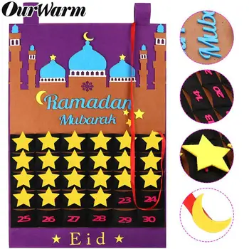 OurWarm Ейд Мубарак обратното броене чувствах САМ Рамадан календар за деца от джоба закопчаване календар мюсюлмански Балрам парти декор за доставка