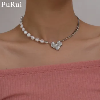 Purui барокови перли Crystal любовник сърцето висулка колие Колие за жени Бохемия имитация на перли верига огърлица бижутата